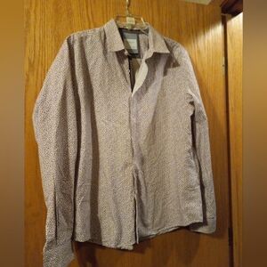 Mens Cactus Man Long Sleeve Shirt Large  Cotton Button Down Burgundy And White